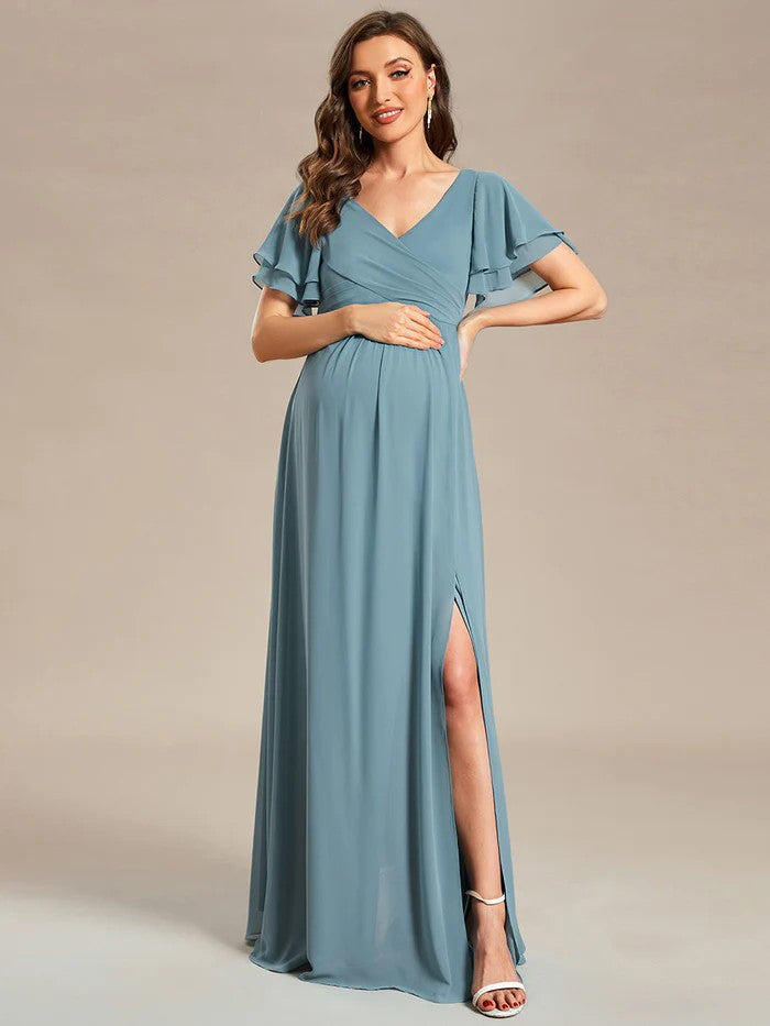 Blau Schlichtes Abendkleid für schwangere Frauen mit schicken Oberteil