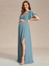 Lade das Bild in den Galerie-Viewer, Blau Schlichtes Abendkleid für schwangere Frauen mit schicken Oberteil