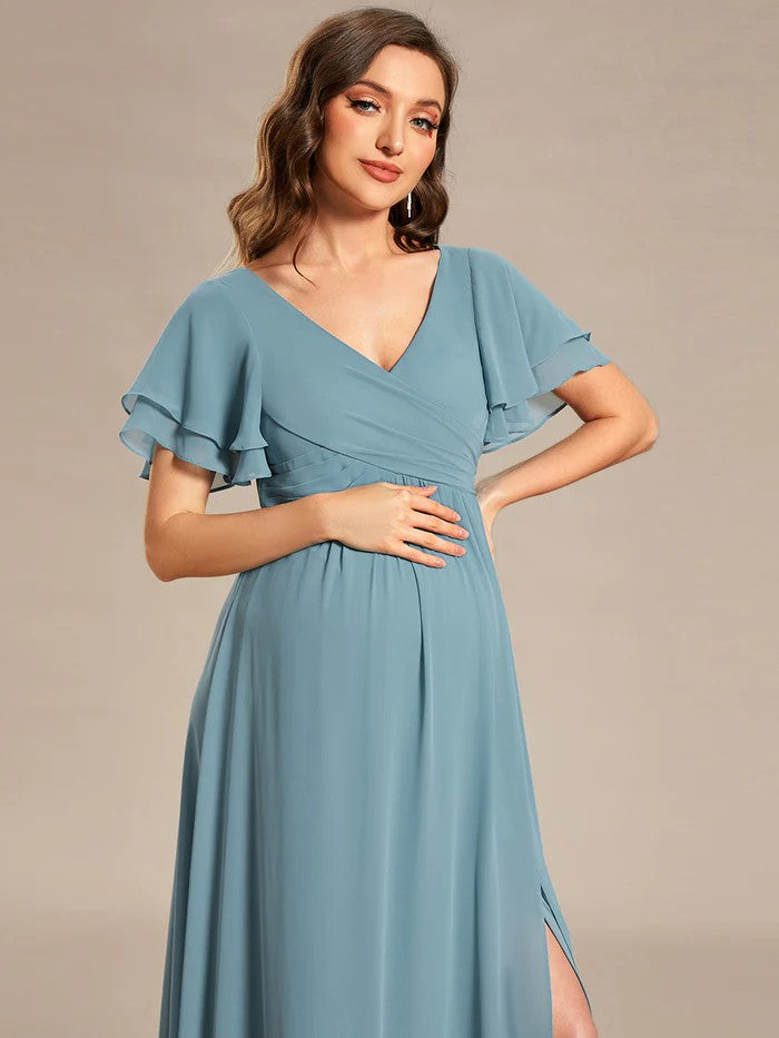 Blau Schlichtes Abendkleid für schwangere Frauen mit schicken Oberteil