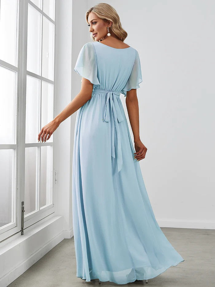Blau Schlichtes Abendkleid mit schmeichelnden Oberteil