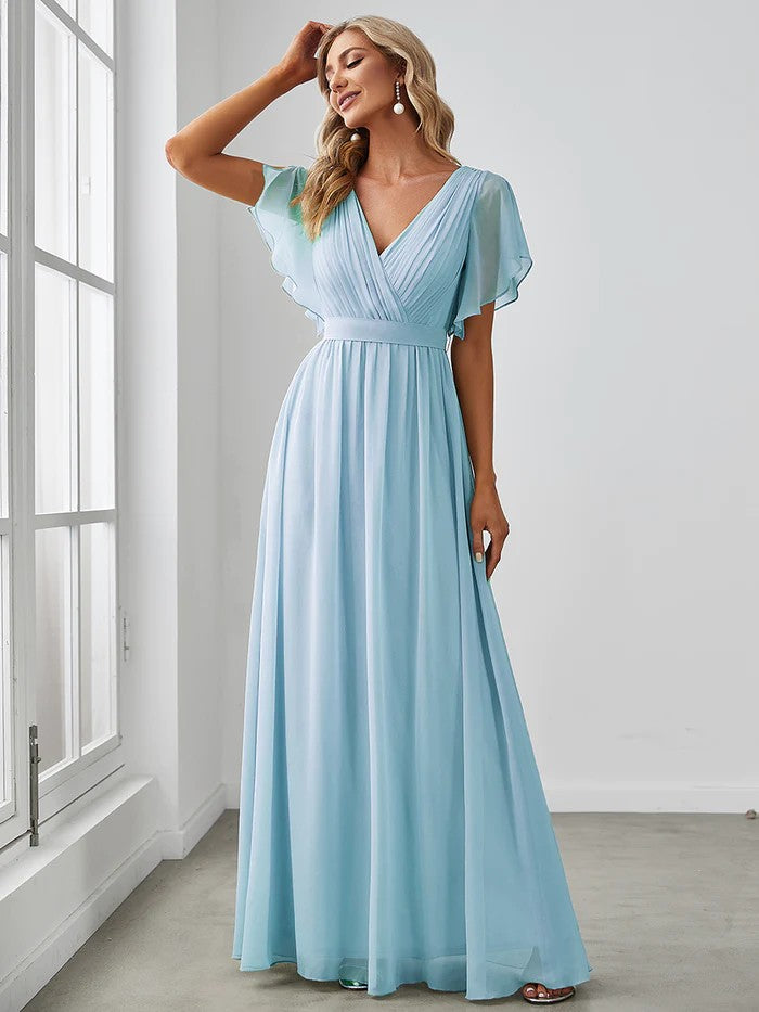 Blau Schlichtes Abendkleid mit schmeichelnden Oberteil