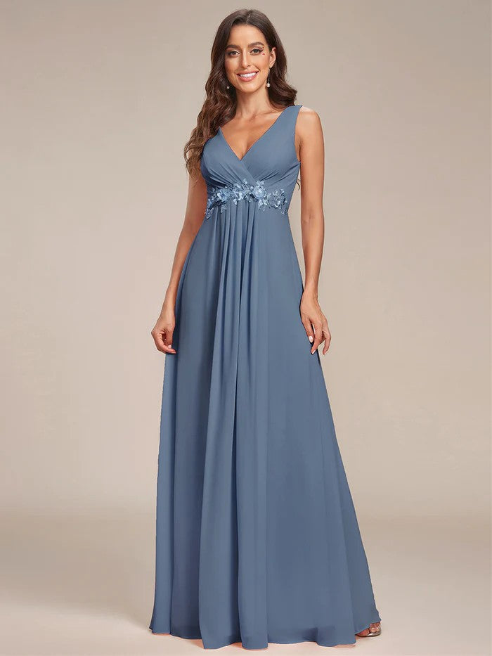 XS-8XL Schlicht Elegantes Abendkleid mit V-Ausschnitt Blau