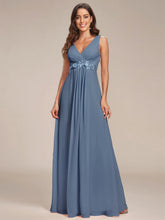 Lade das Bild in den Galerie-Viewer, XS-8XL Schlicht Elegantes Abendkleid mit V-Ausschnitt Blau