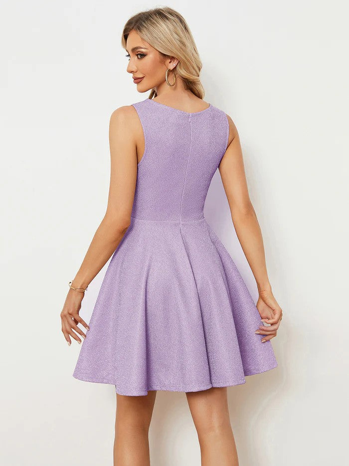 Flieder Kurzes Abendkleid mit eleganten Glitzer Stoff