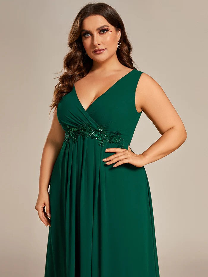 XS-8XL Schlicht Elegantes Abendkleid mit V-Ausschnitt Grün