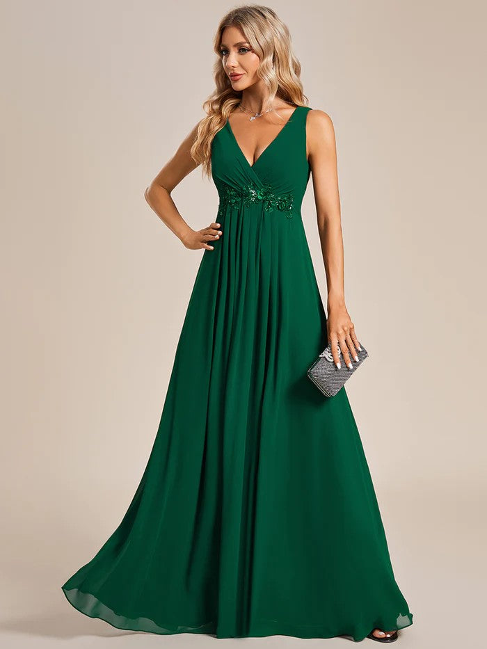 XS-8XL Schlicht Elegantes Abendkleid mit V-Ausschnitt Grün