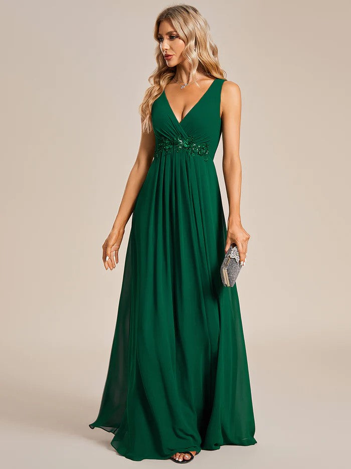 XS-8XL Schlicht Elegantes Abendkleid mit V-Ausschnitt Grün