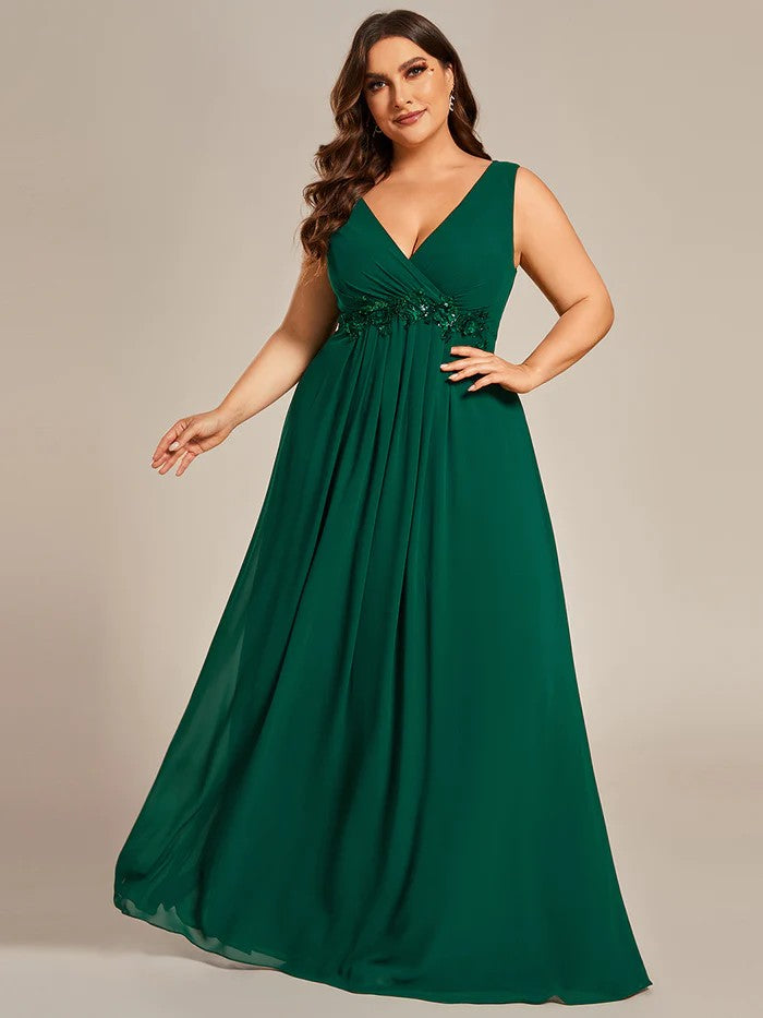 XS-8XL Schlicht Elegantes Abendkleid mit V-Ausschnitt Grün