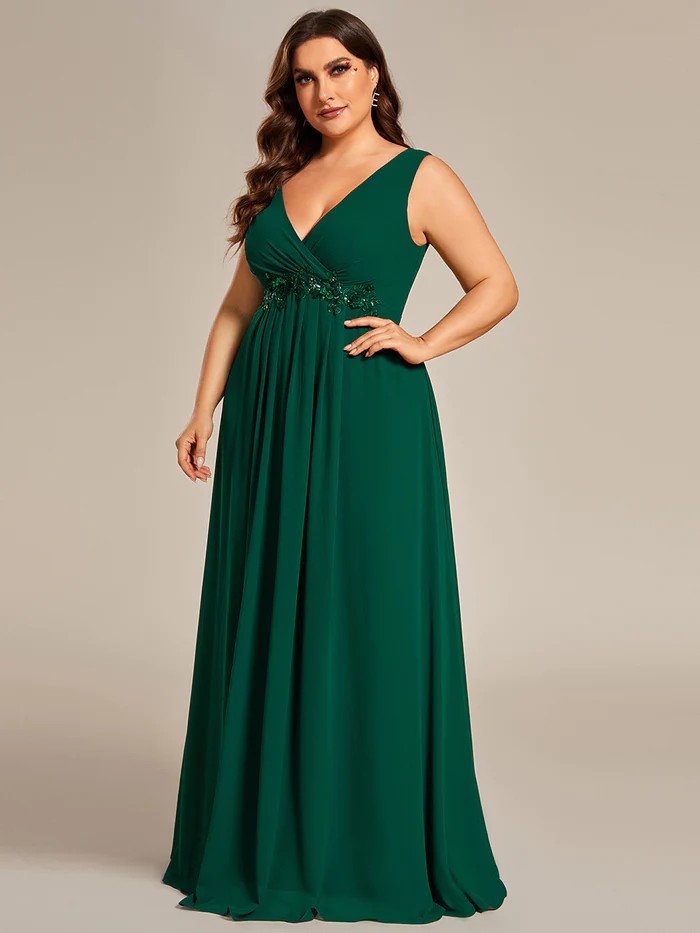 XS-8XL Schlicht Elegantes Abendkleid mit V-Ausschnitt Grün