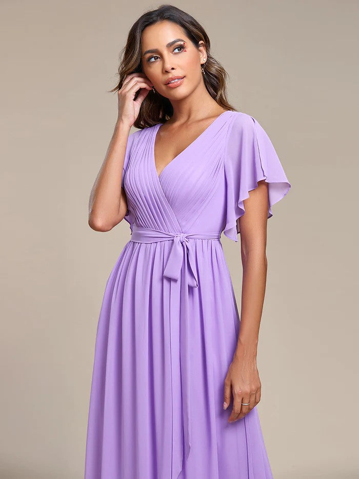 Lila Schlichtes Abendkleid mit schmeichelnden Oberteil