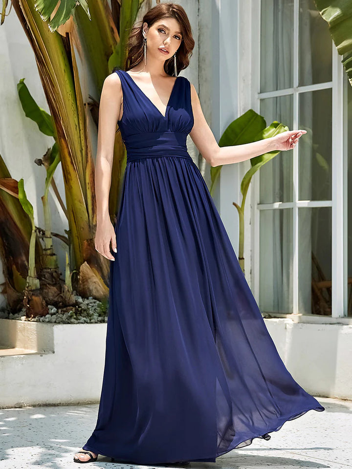 Marine Blau Elegantes Abendkleid mit schicken V-Ausschnitt