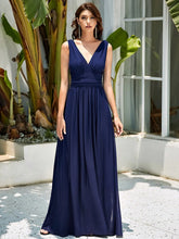 Lade das Bild in den Galerie-Viewer, Marine Blau Elegantes Abendkleid mit schicken V-Ausschnitt