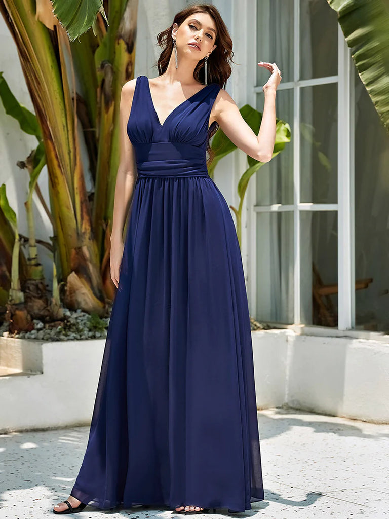 Marine Blau Elegantes Abendkleid mit schicken V-Ausschnitt