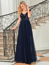 Lade das Bild in den Galerie-Viewer, Navy Blau Glamour Ball &amp; Abendkleid mit Pailletten Oberteil &amp; Tüll Rock