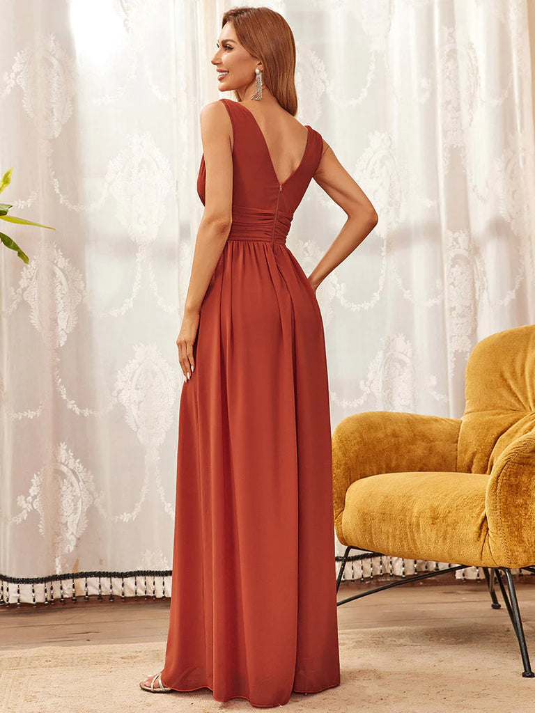 Orange Elegantes Abendkleid mit schicken V-Ausschnitt