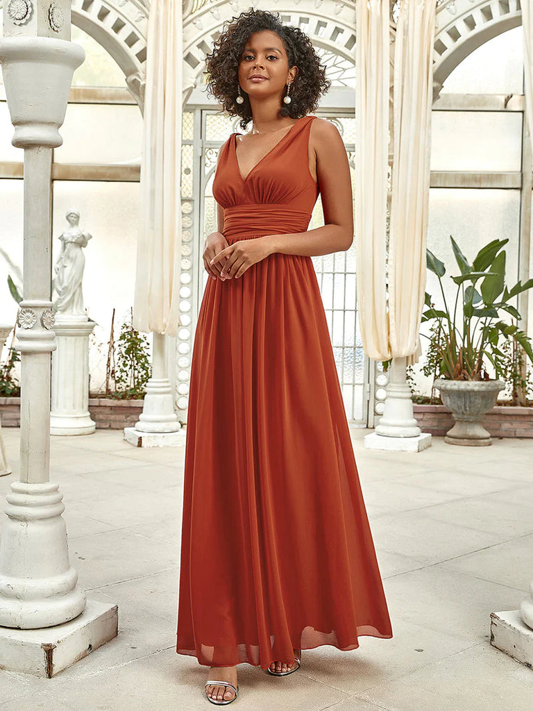 Orange Elegantes Abendkleid mit schicken V-Ausschnitt