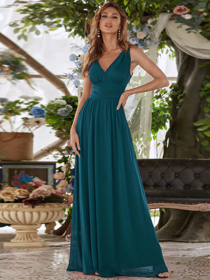 Petrol Blau Elegantes Abendkleid mit schicken V-Ausschnitt