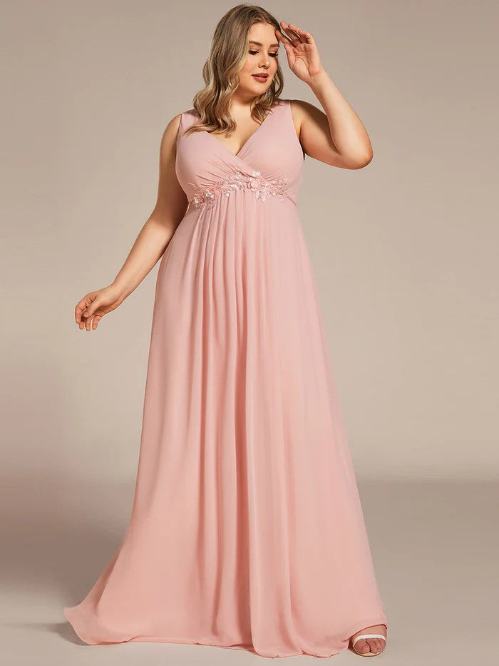 XS-8XL Schlicht Elegantes Abendkleid mit V-Ausschnitt Pink Rosa