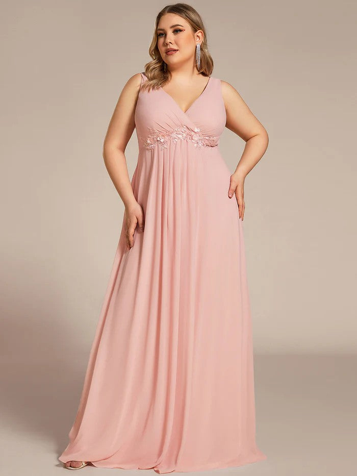 XS-8XL Schlicht Elegantes Abendkleid mit V-Ausschnitt Pink Rosa