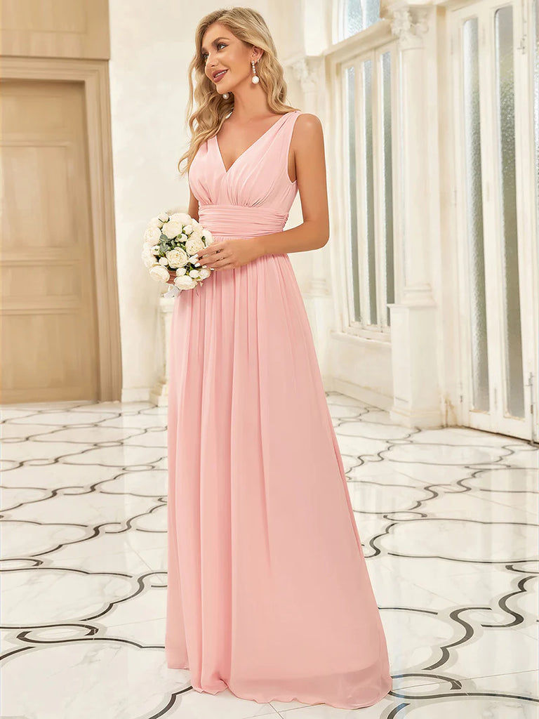 Rosa Elegantes Abendkleid mit schicken V-Ausschnitt