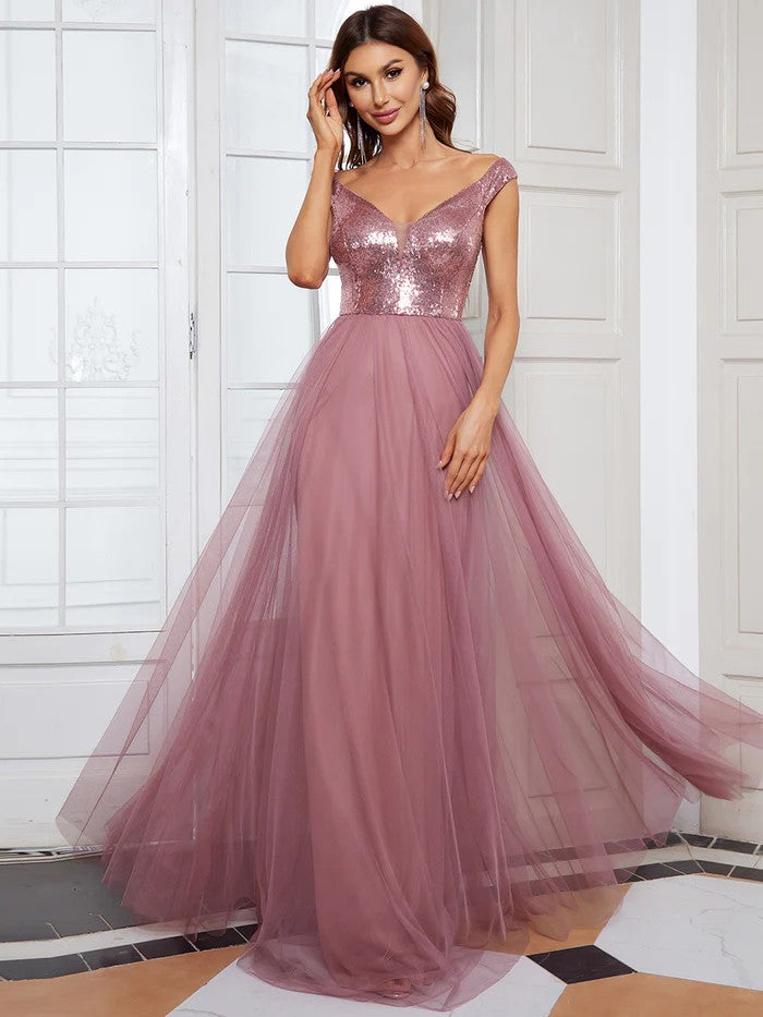 Rosa Pink Glamour Ball & Abendkleid mit Pailletten Oberteil & Tüll Rock