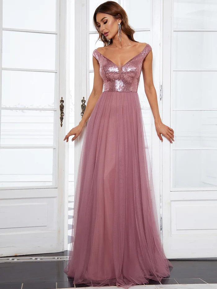 Rosa Pink Glamour Ball & Abendkleid mit Pailletten Oberteil & Tüll Rock