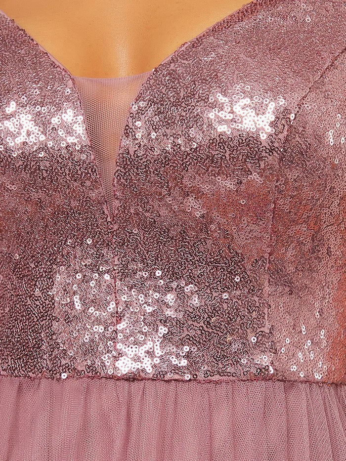 Rosa Pink Glamour Ball & Abendkleid mit Pailletten Oberteil & Tüll Rock