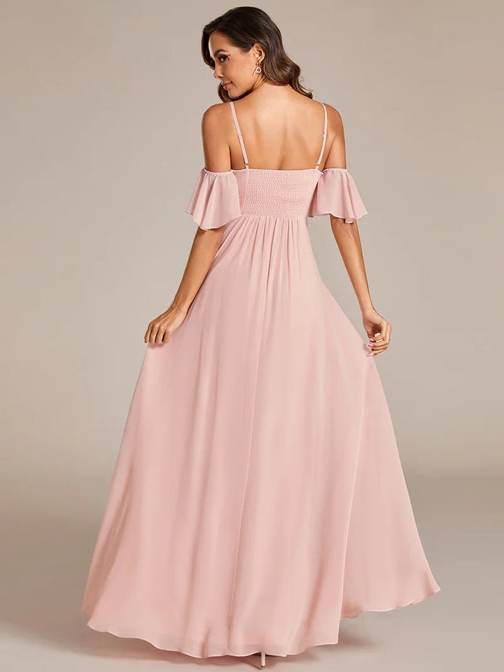 Rosa Pink Lang Brautjungfernkleid kurz Arm