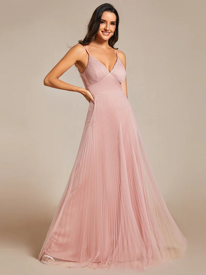 Rosa Pink Schickes Brautjungfernkleider mit Tüll Falten Rock tiefer Rückausschnitt