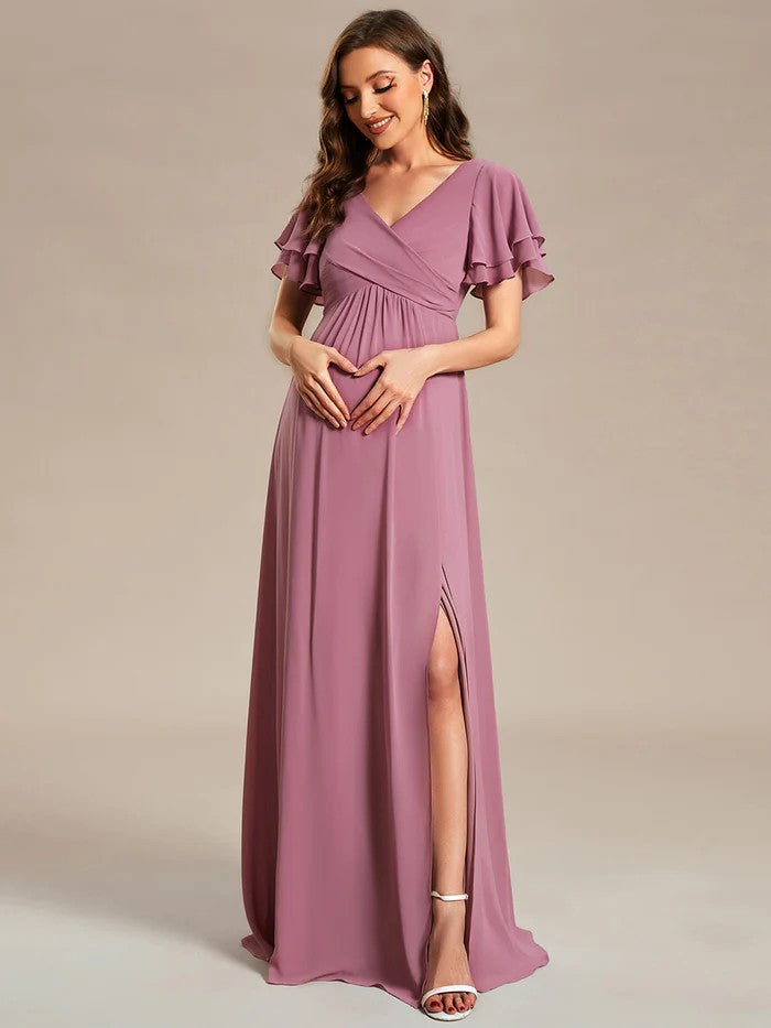Rosa Pink Schlichtes Abendkleid für schwangere Frauen mit schicken Oberteil