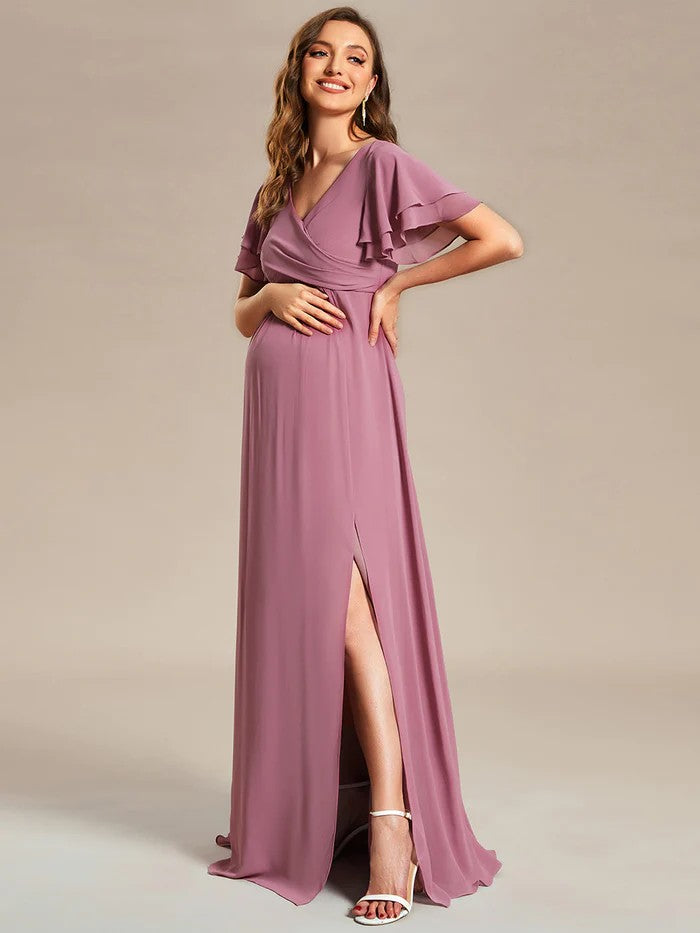 Rosa Pink Schlichtes Abendkleid für schwangere Frauen mit schicken Oberteil