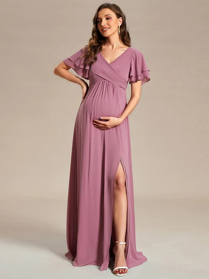 Rosa Pink Schlichtes Abendkleid für schwangere Frauen mit schicken Oberteil