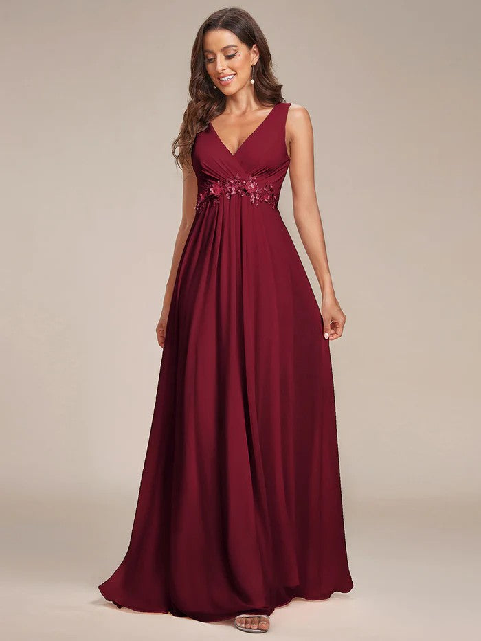 XS-8XL Schlicht Elegantes Abendkleid mit V-Ausschnitt Rot