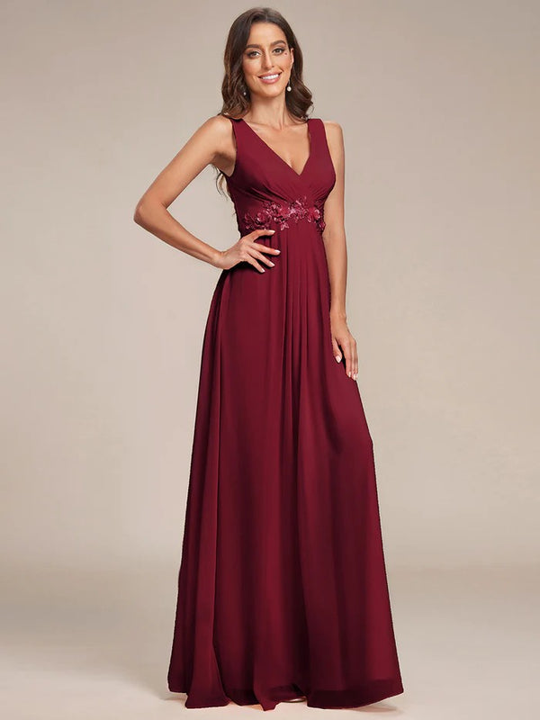 XS-8XL Schlicht Elegantes Abendkleid mit V-Ausschnitt Rot