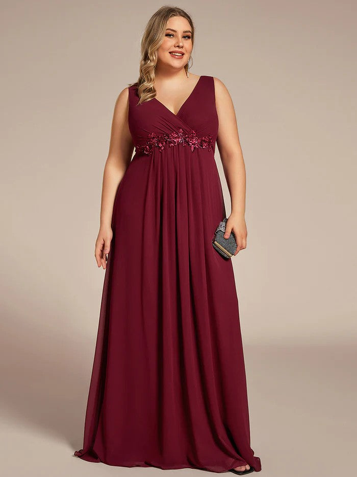 XS-8XL Schlicht Elegantes Abendkleid mit V-Ausschnitt Rot