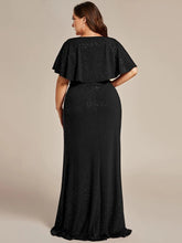 Lade das Bild in den Galerie-Viewer, Schwarz Plus Size Abendkleid mit Glitzerstoff &amp; V-Ausschnitt