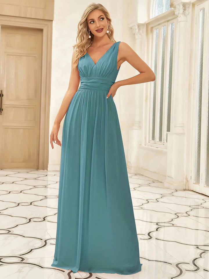 Türkis Blau Elegantes Abendkleid mit schicken V-Ausschnitt