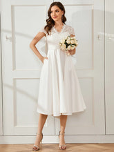 Lade das Bild in den Galerie-Viewer, Weiß Kurz Arm Kleid mit eleganten Spitzen Oberteil &amp; Satin Rock