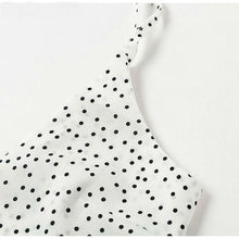 Lade das Bild in den Galerie-Viewer, Luftiges Sommerkleid Weiß/Schwarz gepunktet mit Spaghettiträger &amp; Rüschen