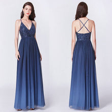 Lade das Bild in den Galerie-Viewer, Elegantes Abendkleid mit Pailletten Oberteil &amp; langen Tüll Rock Blau
