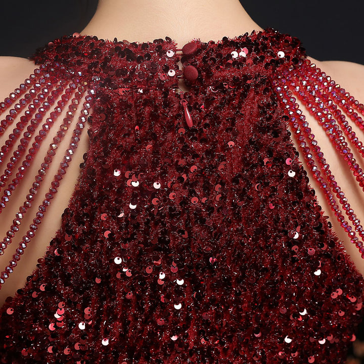 Elegantes Paillettenkleid mit außergewöhnlichen Perlen Oberteil Rot