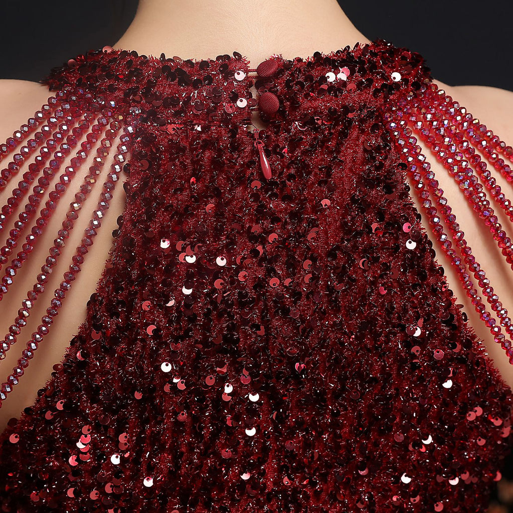 Elegantes Paillettenkleid mit außergewöhnlichen Perlen Oberteil Rot