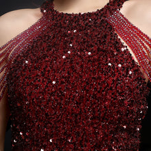 Lade das Bild in den Galerie-Viewer, Elegantes Paillettenkleid mit außergewöhnlichen Perlen Oberteil Rot