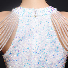 Lade das Bild in den Galerie-Viewer, Elegantes Paillettenkleid mit außergewöhnlichen Perlen Oberteil Weiß