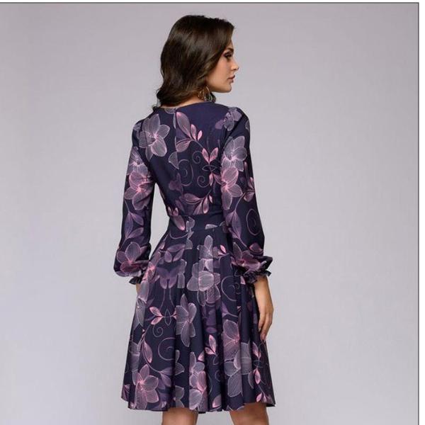 Geblümtes Cocktailkleid mit Lange Armen in Lila