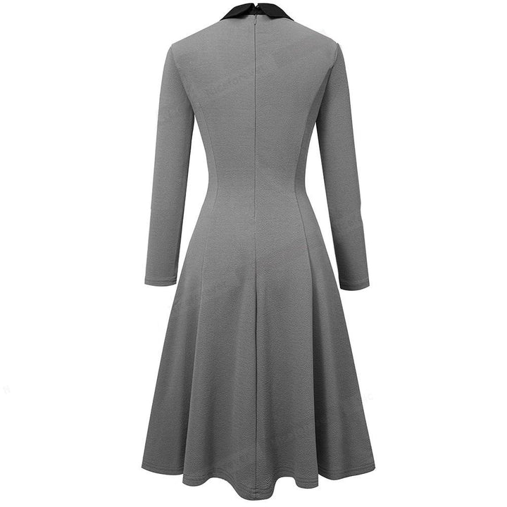 Graues Retro Vintage Kleid mit Schwarzen Kragen