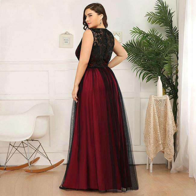 Plus Size Abendkleid mit Tüll & Spitze Rot Schwarz