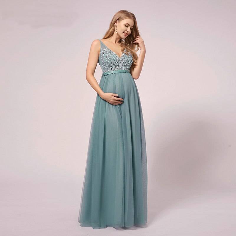 Schickes Umstands-Abendkleid für Schwangere Frauen Türkis Blau