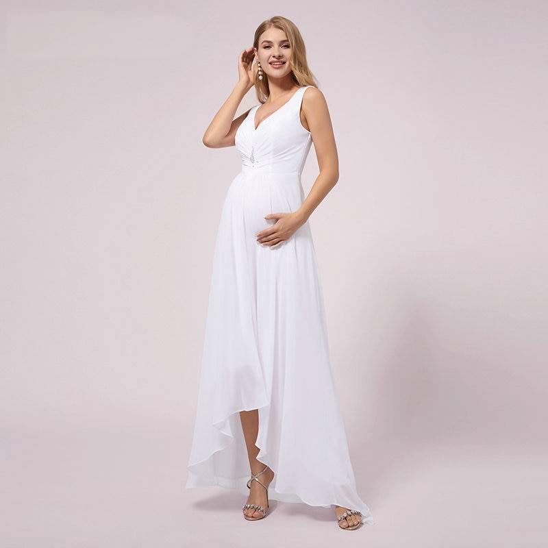 Schlichtes Umstands- Hochzeitskleid für Schwangere Frauen Weiß