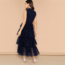 Lade das Bild in den Galerie-Viewer, Blaues Abend &amp; Ballkleid mit gerafften Tüll Rock